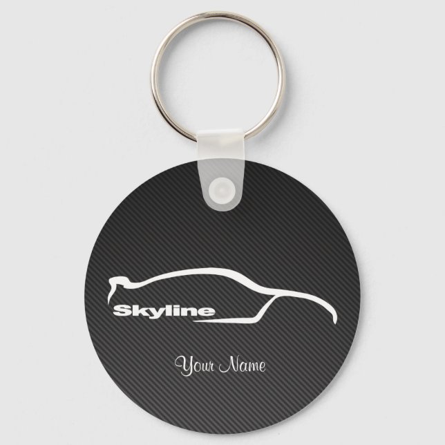 Skyline White Silhouette Logo w/ faux Carbon fiber Schlüsselanhänger (Vorderseite)