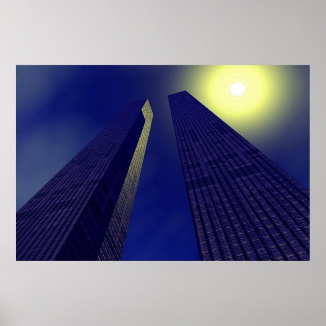 Skyscapes in Blau Poster (Vorne)