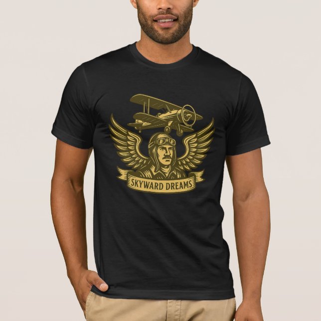Skyward Dreams - Vintages Biplane Emblem T-Shirt (Vorderseite)