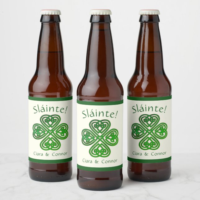 Sláinte Green Celtic Irish Kleeblatt Name Bierflaschenetikett (Flaschen)