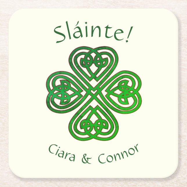 Sláinte Green Celtic Irish Kleeblatt Name Rechteckiger Pappuntersetzer (Vorderseite)