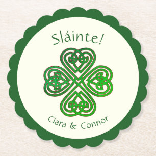 Sláinte Green Celtic Irish Kleeblatt Name Untersetzer