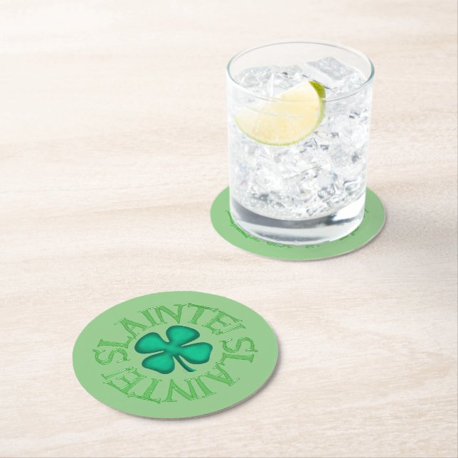 Slainte, grünes, rundes Papier trinken Bierdeckel Runder Pappuntersetzer (Vor Ort)