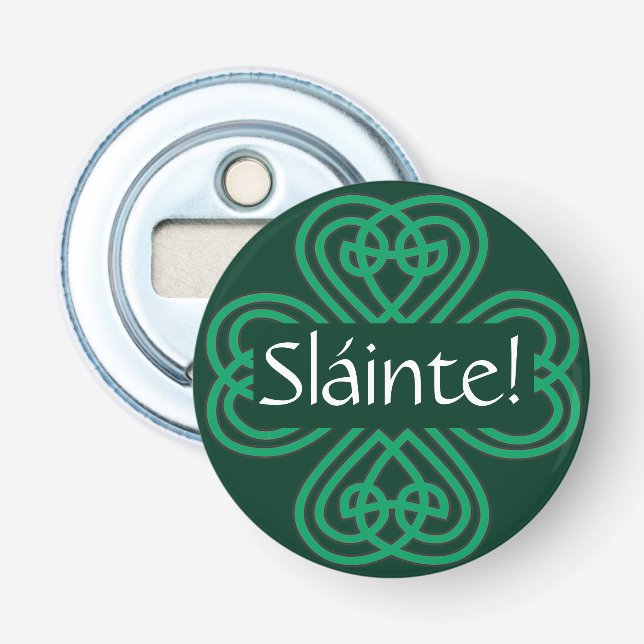 Sláinte Irish Kleeblatt Green Celtic Lucky Clover Flaschenöffner (Vorderseite)