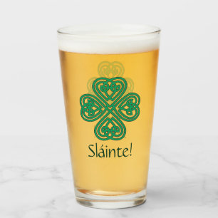 Sláinte Irish Kleeblatt Green Celtic Lucky Clover Glas