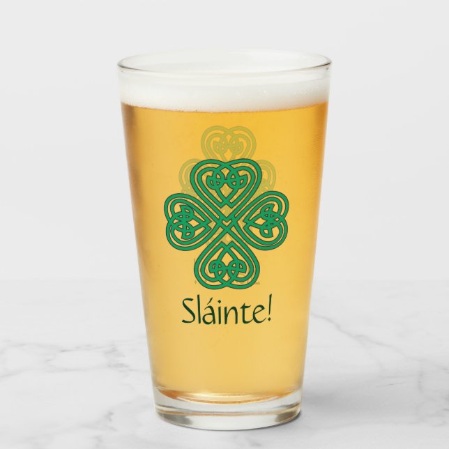 Sláinte Irish Kleeblatt Green Celtic Lucky Clover Glas (Vorne (Gefüllt))