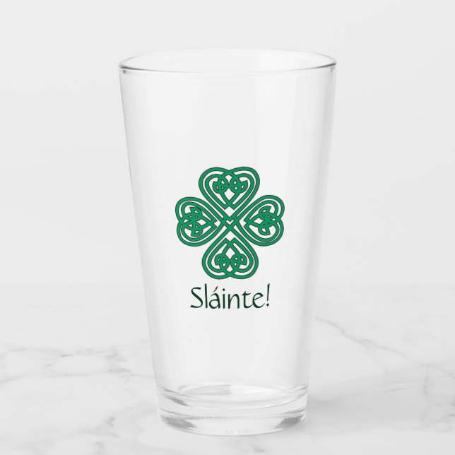 Sláinte Irish Kleeblatt Green Celtic Lucky Clover Glas (Vorderseite)