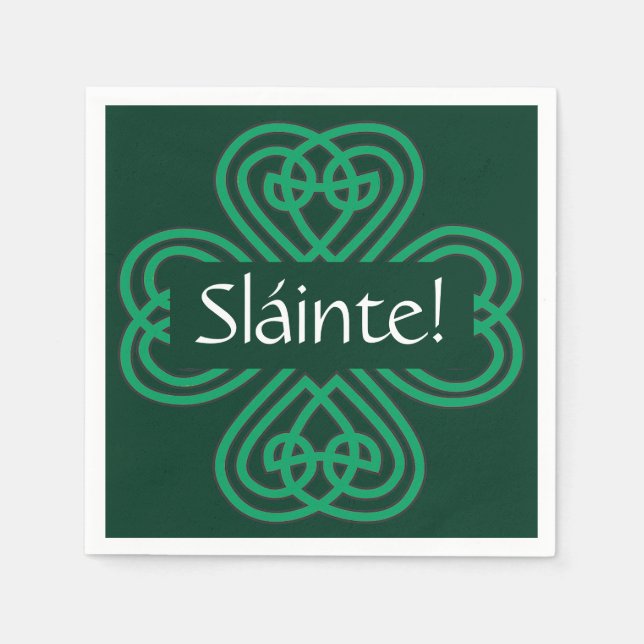 Sláinte Irish Kleeblatt Green Celtic Lucky Clover Serviette (Vorderseite)