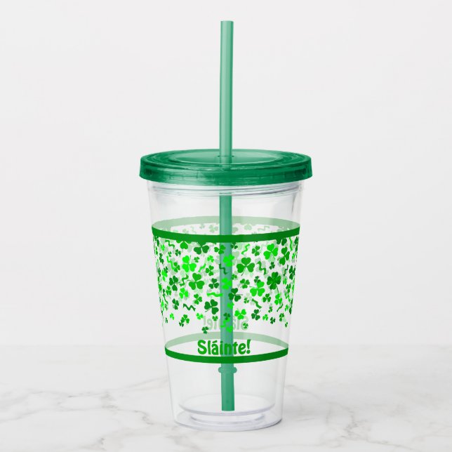 Sláinte Lucky Irish Shamrocks Design Personalized Acryltrinkbecher (Vorderseite)