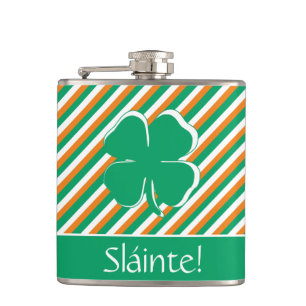 Sláinte Modern Green Orange Stripes Irish Kleebla Flachmann