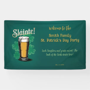 Slàinte! St. Patrick's Day Pint of Beer on Green Banner