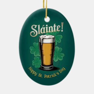 Slàinte! St. Patrick's Day Pint of Beer on Green Keramik Ornament