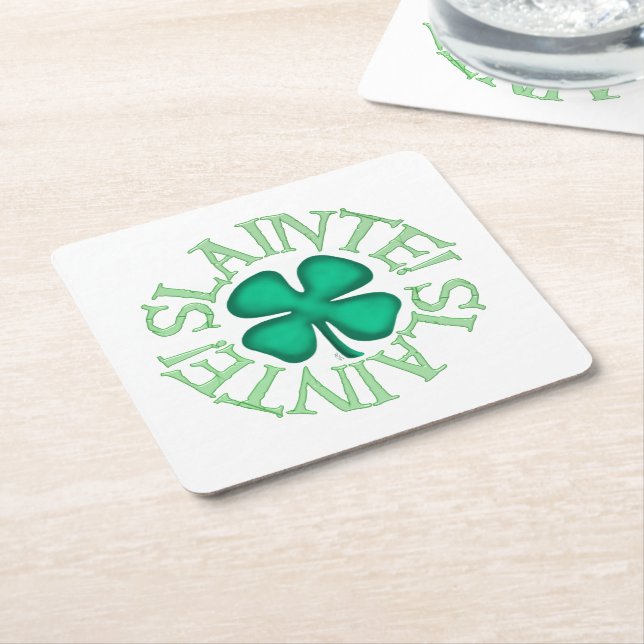 Slainte! Weißes Papier trinkt Bierdeckel Rechteckiger Pappuntersetzer (angewinkelt)