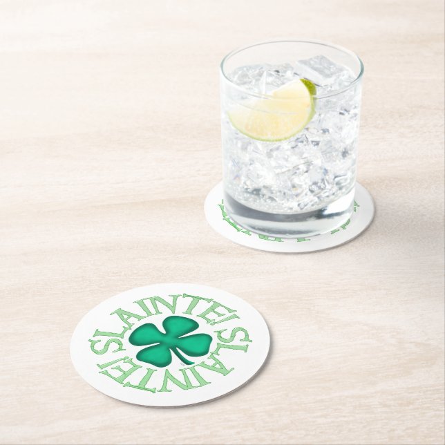 Slainte! Weißes Rundpapier trinken Coaster Runder Pappuntersetzer (Vor Ort)