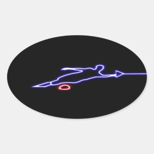 Slalom-Wasser-Skifahrer-Neon-Aufkleber Ovaler Aufkleber