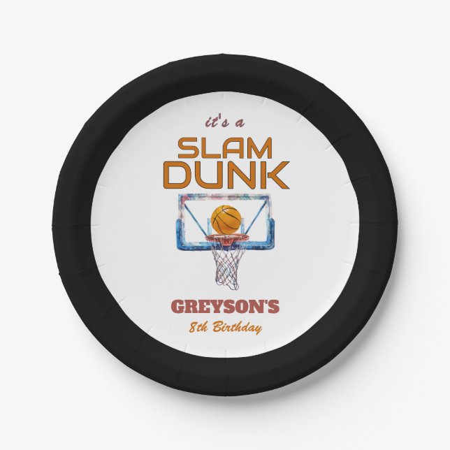 Slam Dunk Basketball Any Age Birthday Pappteller (Vorderseite)