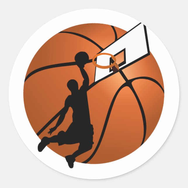 Slam Dunk Basketball Player mit Hoop on Ball Runder Aufkleber (Vorderseite)