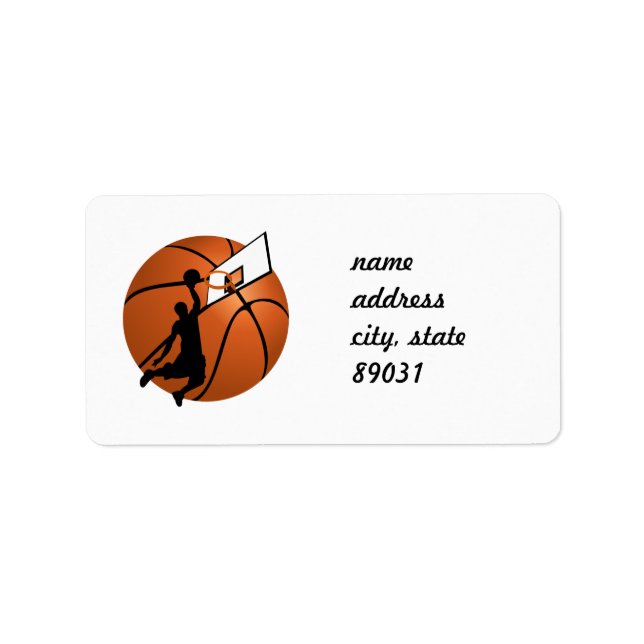 Slam Dunk Basketball-Spieler mit Hoop on Ball Adressaufkleber (Vorne)