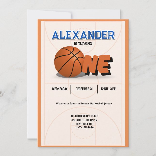 Slam Dunk Einladung zum ersten Geburtstag (Vorderseite)