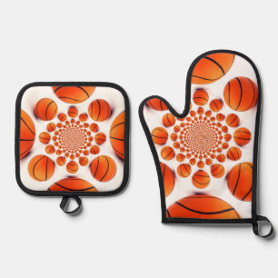 Slam Dunk Kaleidoscope Basketball Inspirierte Küch Ofenhandschuh & Topflappen-Set