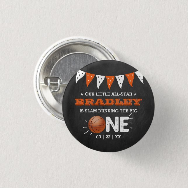 Slam Dunkelheit des Großen | Basketball 1. Geburts Button (Vorne & Hinten)