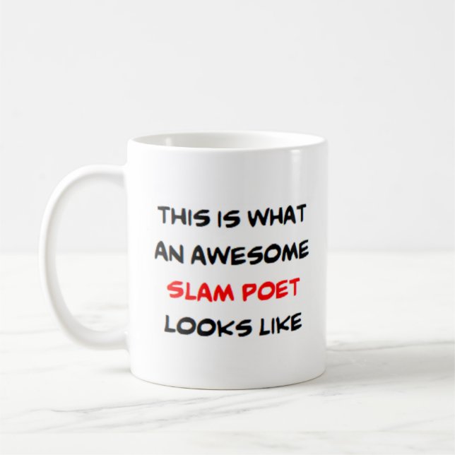 Slam Poet, phantastisch Kaffeetasse (Links)