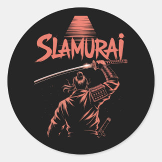 Slamurai Funny Samurai Pun T-Shirt Japanisch Parod Runder Aufkleber