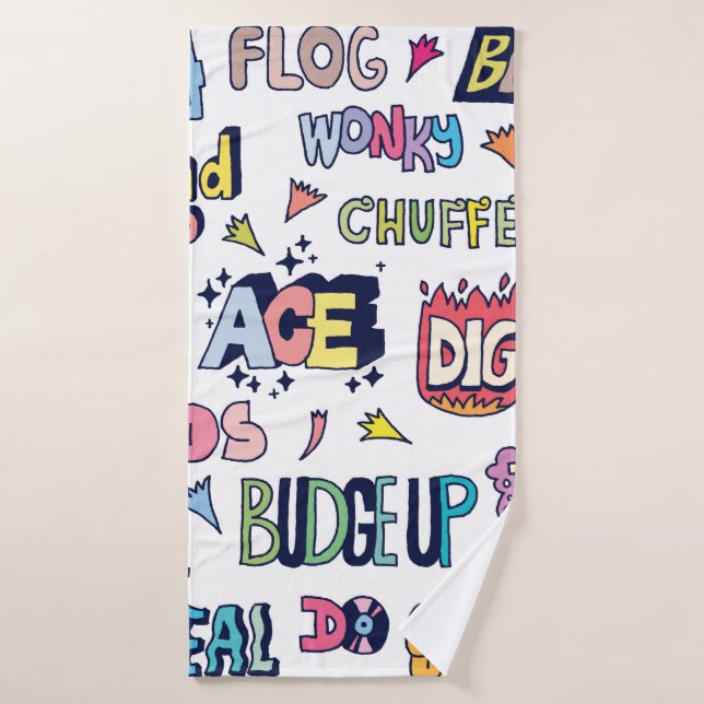Slang Words Doodle Letter in englischer Sprache Badehandtuch (Badehandtuch)