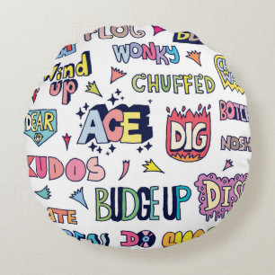 Slang Words Doodle Letter in englischer Sprache Rundes Kissen
