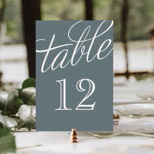 Slate and White Elegante Script-Tischnummern Tischnummer