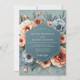Slate Blue & Aprikosenblüten-Hochzeit Einladung