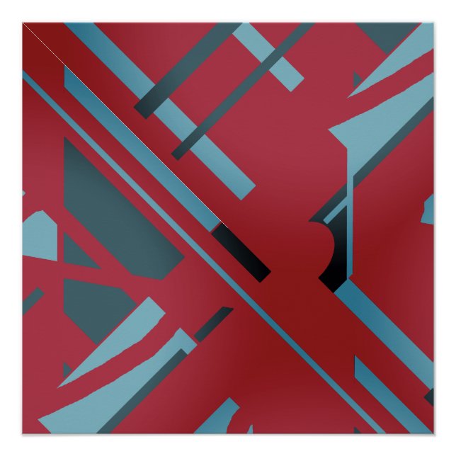 Slate Blue Aqua Black auf dunkelrot abstraktem Des Poster (Vorderseite)