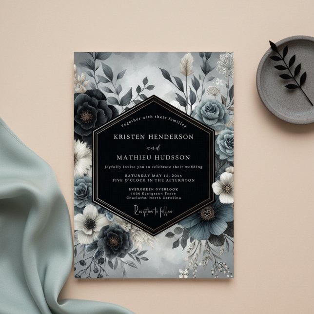 Slate Blue Bloom Wedding Einladung (Von Creator hochgeladen)