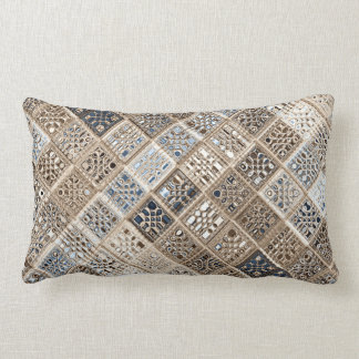 Slate Blue Brown Sari Mosaik Muster Art Lendenkissen