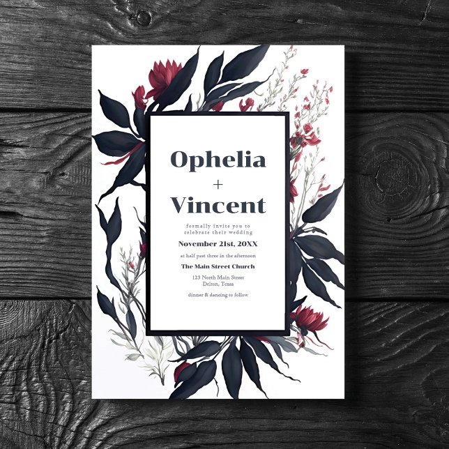 Slate Blue Burgundy Blushing Bride Floral Wedding Einladung (Von Creator hochgeladen)