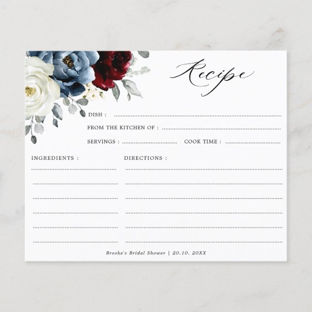 Slate Blue Burgundy Elfenbein Brautparty Rezept (Vorderseite)