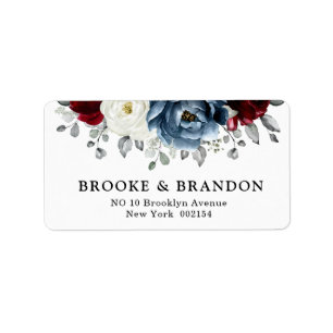 Slate Blue Burgundy White Ivory Bluoral Wedding Adressaufkleber