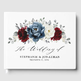 Slate Blue Burgundy White Ivory Bluoral Wedding Gästebuch