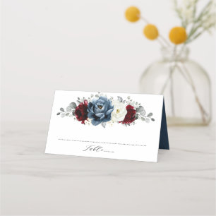 Slate Blue Burgundy White Ivory Bluoral Wedding Platzkarte