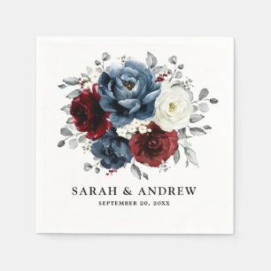 Slate Blue Burgundy White Ivory Bluoral Wedding Serviette