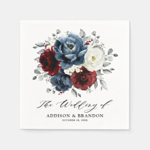 Slate Blue Burgundy White Ivory Bluoral Wedding Serviette