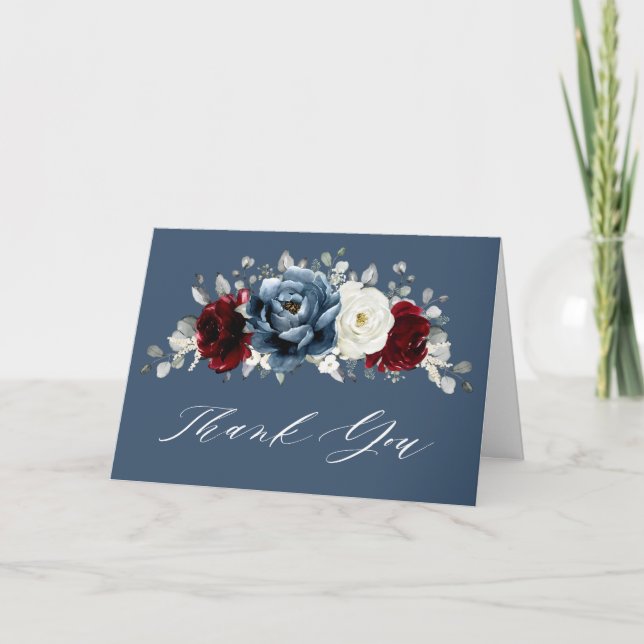 Slate Blue Burgundy White Ivory Boho Brautparty Dankeskarte (Vorderseite)