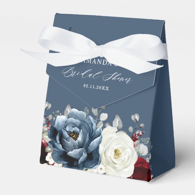 Slate Blue Burgundy White Ivory Boho Brautparty Geschenkschachtel (Vorderseite)