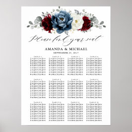 Slate Blue Burgundy White Ivory Boho Seekarte Poster