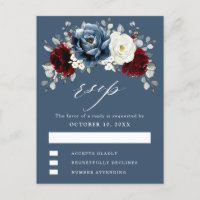 Slate Blue Burgundy White Ivory Boho Wedding RSVP