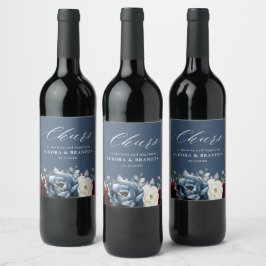 Slate Blue Burgundy White Ivory Floral Wedding Wi Weinetikett
