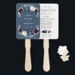 Slate Blue Burgundy White Ivory Wedding Program Fächer<br><div class="desc">Fan des Blumenhochzeitprogramms "Slate",  "Burgund",  "Weißes Elfenbein" mit seinem edlen Bouquet aus Bordeaux,  Schiefer,  staubblauer Farbe,  Elfenbein-Rose,  Peony-Blume und staubigen grünen Eukalyptus-Blätter. Bitte kontaktieren Sie mich für weitere Hilfe bei der Anpassung oder wenn Sie ein anderes Produkt benötigen</div>