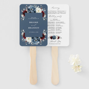 Slate Blue Burgundy White Ivory Wedding Program Fächer