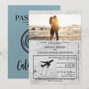 Slate Blue California Passport Wedding Einladung