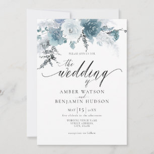 Slate Blue Dusty Pastel Floral Boho Pampas Wedding Einladung